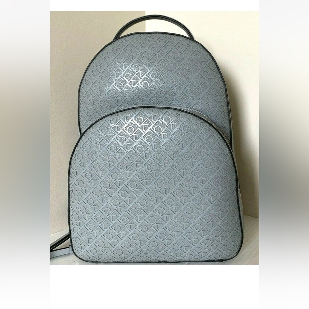 New Calvin Klein Estelle Debossed Monogram Logo Backpack Grey